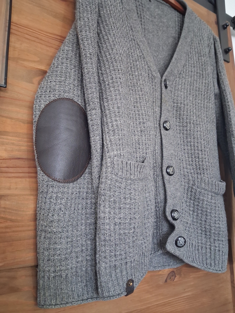 💛CLEARANCE SALE Lord & Fools Gray Knit Button Cardigan with Elbow Patches - Picture 3 of 8